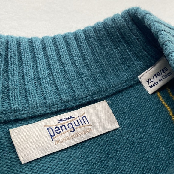 Original Penguin Windowpane Mock Neck Wool Blend Yarn Knit LS Pullover Sweater - Picture 13 of 14